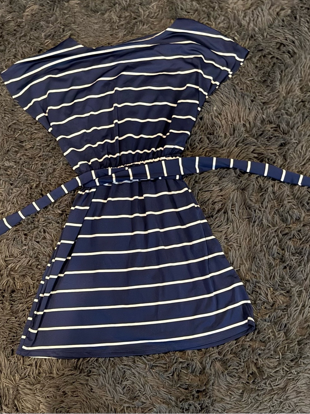 SHEIN Navy & White Striped Belted Casual Dress